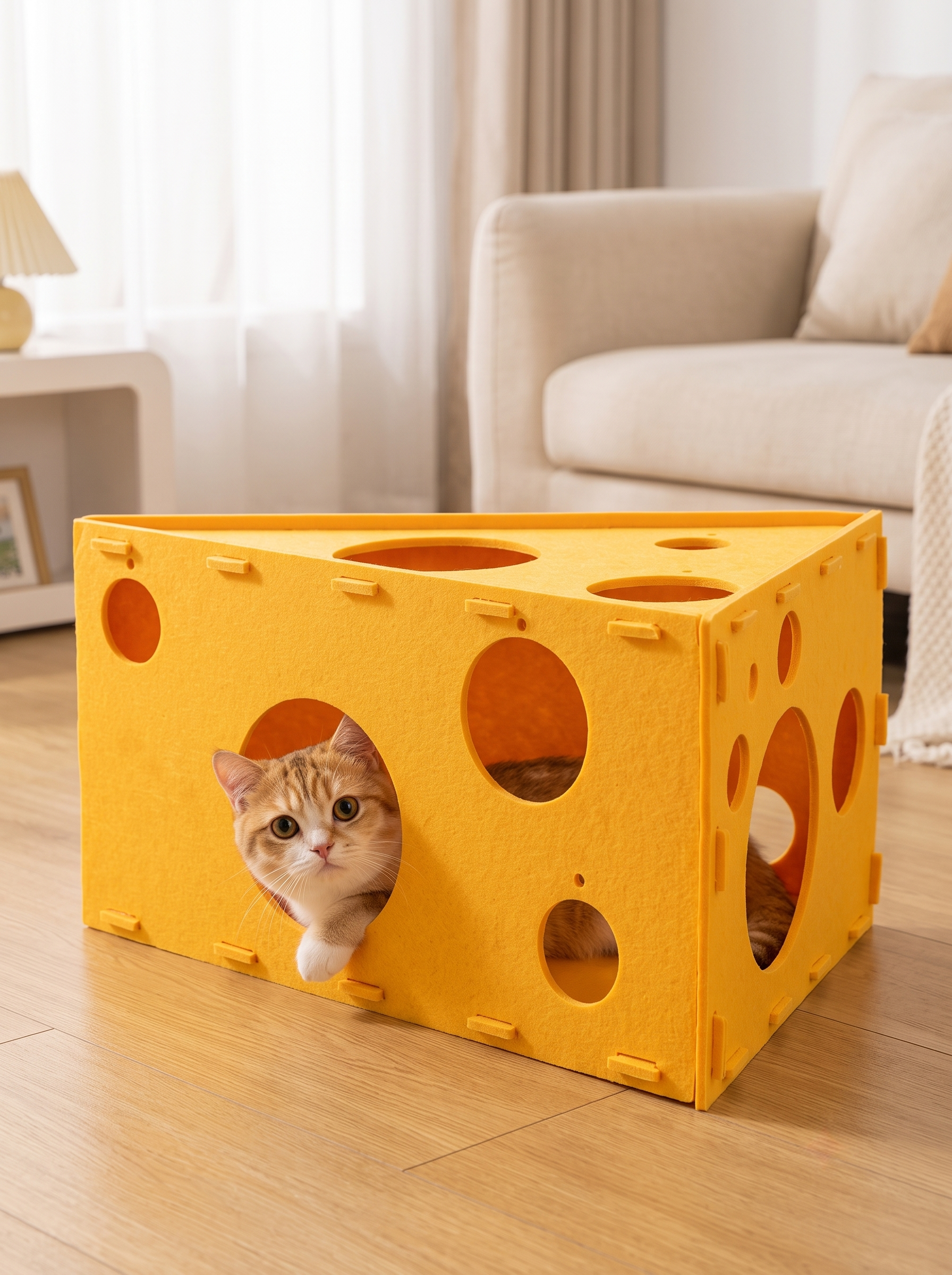 Cheese Wedge Felt Cat Cave