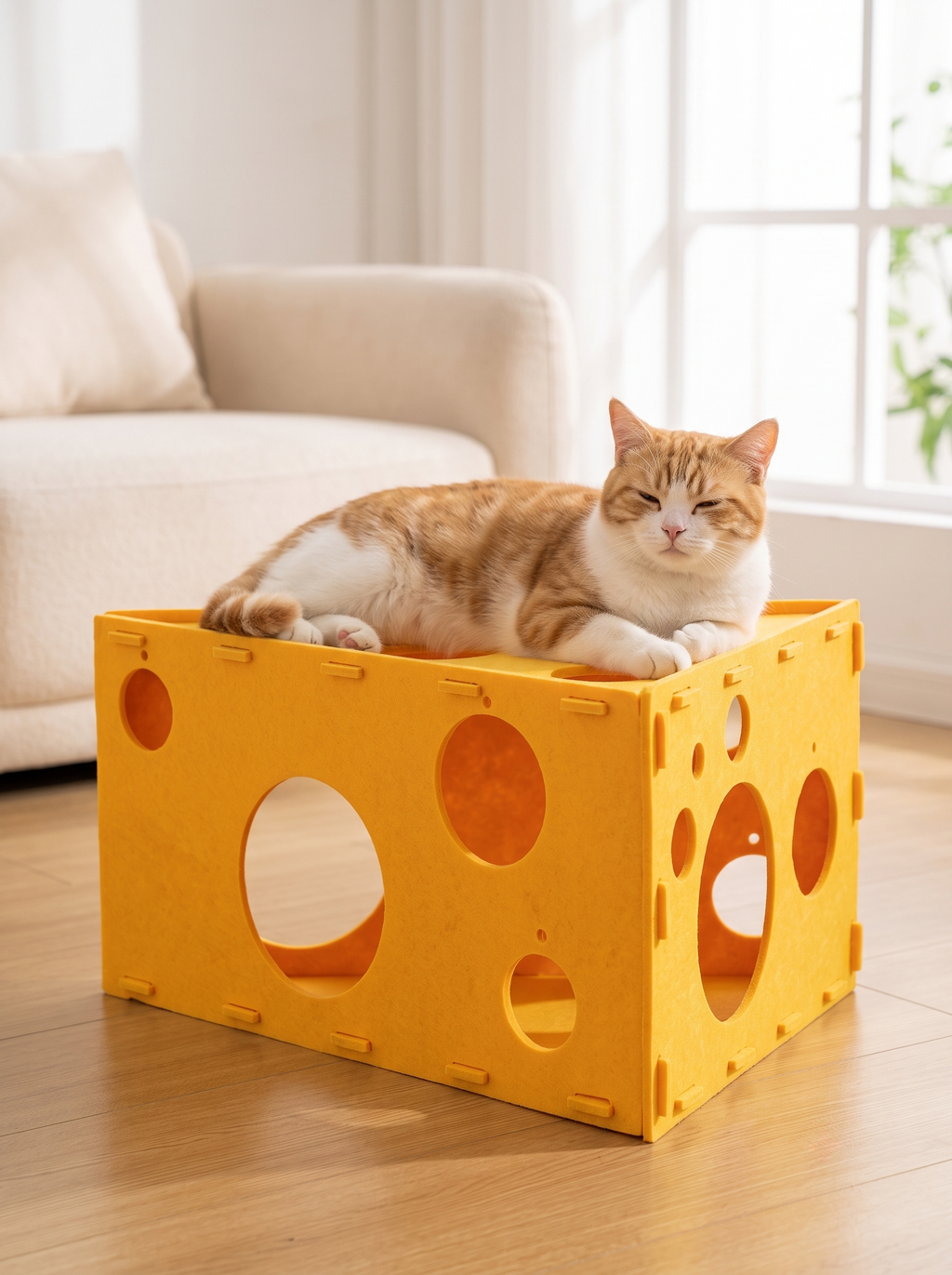 Cheese Wedge Felt Cat Cave